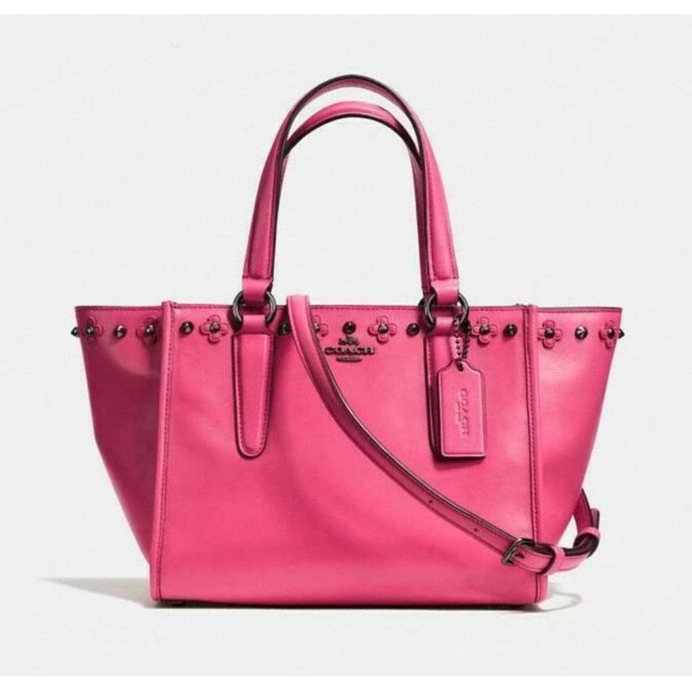 Coach Dahlia F37707 Floral Rivet Studded Pink Leather Mini Crosby Carryall NWT